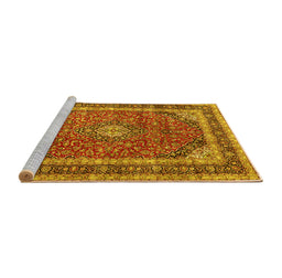 Sideview of Machine Washable Medallion Yellow Traditional Rug, wshtr3326yw
