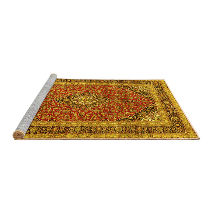 Sideview of Machine Washable Medallion Yellow Traditional Rug, wshtr3326yw