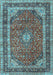 Machine Washable Medallion Light Blue Traditional Rug, wshtr3326lblu