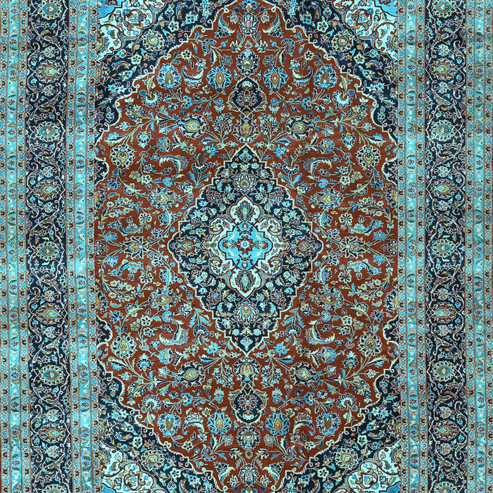Machine Washable Medallion Light Blue Traditional Rug, wshtr3326lblu