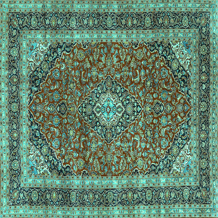 Square Machine Washable Medallion Turquoise Traditional Area Rugs, wshtr3326turq