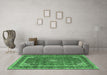 Machine Washable Medallion Emerald Green Traditional Area Rugs in a Living Room,, wshtr3326emgrn