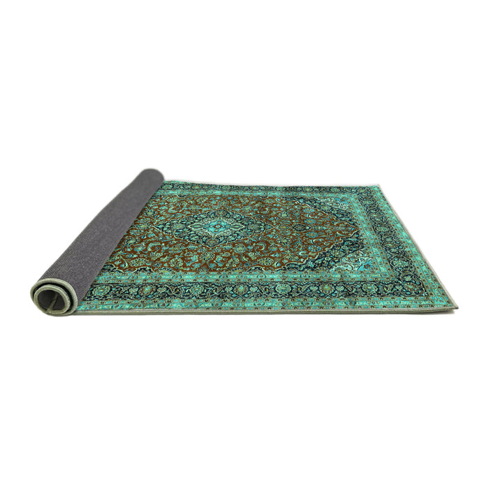 Sideview of Medallion Turquoise Traditional Rug, tr3326turq