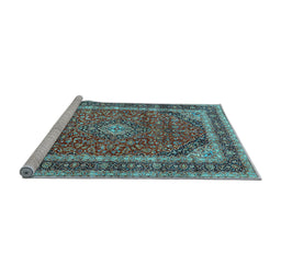 Sideview of Machine Washable Medallion Light Blue Traditional Rug, wshtr3326lblu