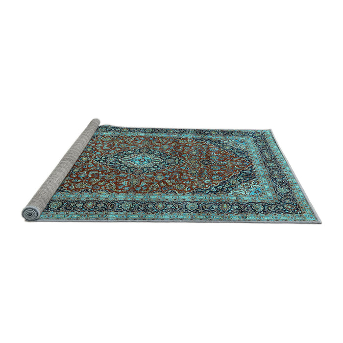 Sideview of Machine Washable Medallion Light Blue Traditional Rug, wshtr3326lblu