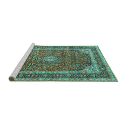 Sideview of Machine Washable Medallion Turquoise Traditional Area Rugs, wshtr3326turq