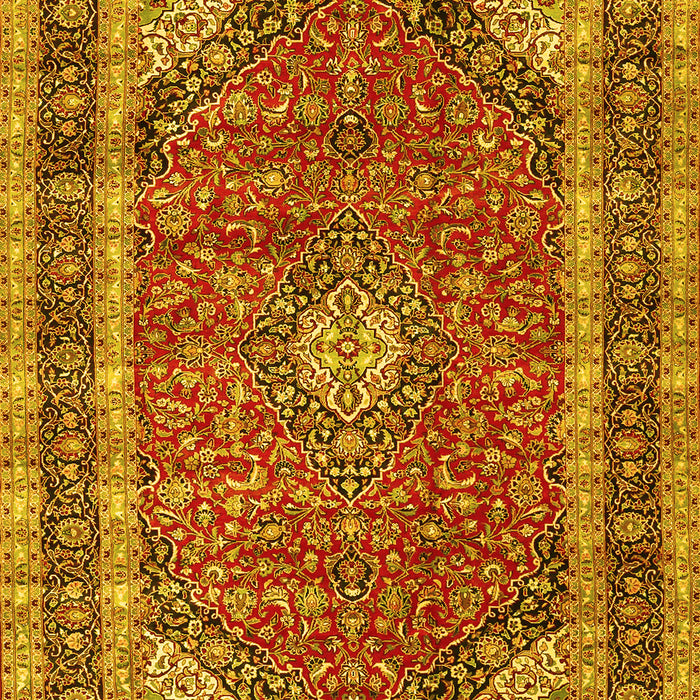 Machine Washable Medallion Yellow Traditional Rug, wshtr3326yw