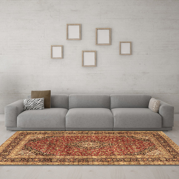 Machine Washable Medallion Brown Traditional Rug in a Living Room,, wshtr3326brn