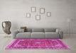 Machine Washable Medallion Pink Traditional Rug in a Living Room, wshtr3326pnk