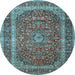 Round Medallion Light Blue Traditional Rug, tr3327lblu