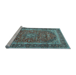 Sideview of Machine Washable Medallion Light Blue Traditional Rug, wshtr3327lblu
