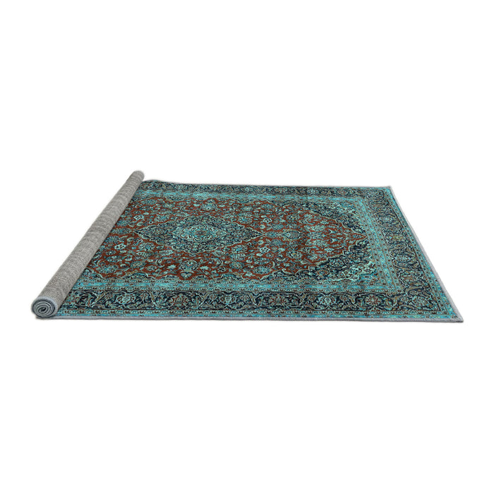 Sideview of Machine Washable Medallion Light Blue Traditional Rug, wshtr3327lblu