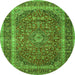 Square Medallion Green Traditional Rug, tr3327grn