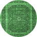 Round Machine Washable Medallion Emerald Green Traditional Area Rugs, wshtr3327emgrn