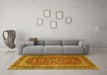 Machine Washable Medallion Yellow Traditional Rug in a Living Room, wshtr3327yw