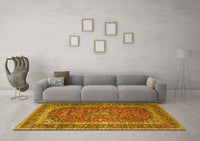 Machine Washable Medallion Yellow Traditional Rug, wshtr3327yw