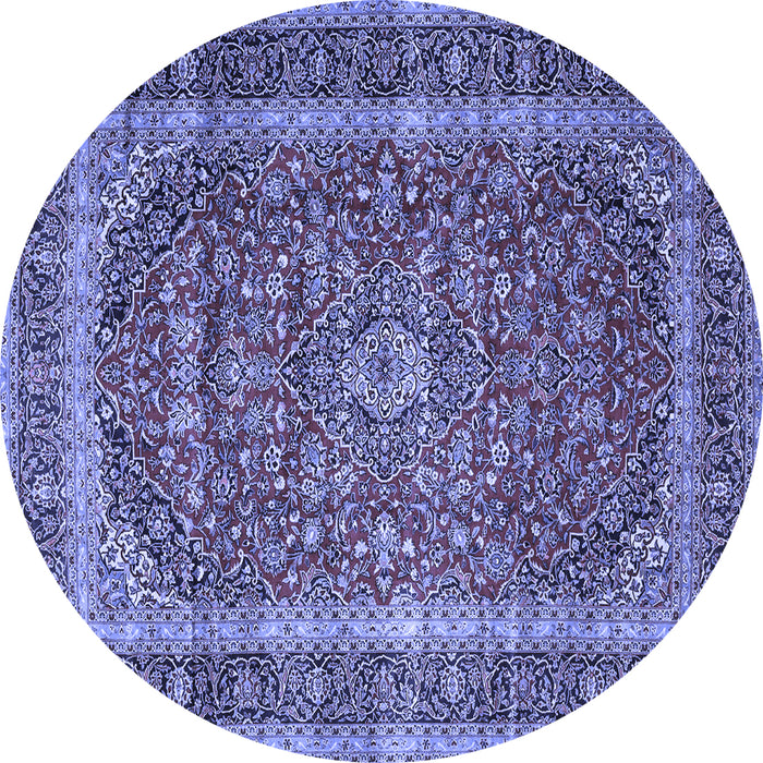 Round Machine Washable Medallion Blue Traditional Rug, wshtr3327blu