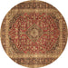 Round Medallion Brown Traditional Rug, tr3327brn