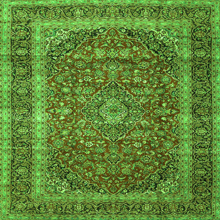 Round Machine Washable Medallion Green Traditional Area Rugs, wshtr3327grn