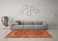 Machine Washable Medallion Orange Traditional Rug, wshtr3327org