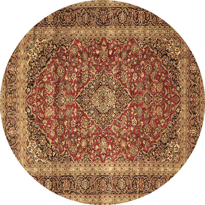 Round Machine Washable Medallion Brown Traditional Rug, wshtr3327brn