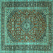 Square Medallion Turquoise Traditional Rug, tr3327turq