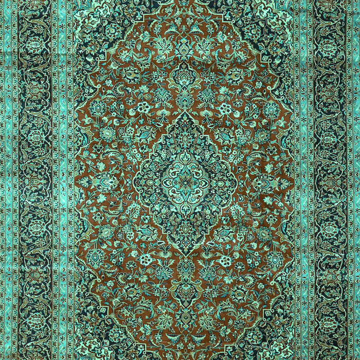 Machine Washable Medallion Turquoise Traditional Area Rugs, wshtr3327turq