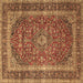 Square Machine Washable Medallion Brown Traditional Rug, wshtr3327brn