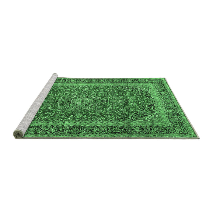 Sideview of Machine Washable Medallion Emerald Green Traditional Area Rugs, wshtr3327emgrn