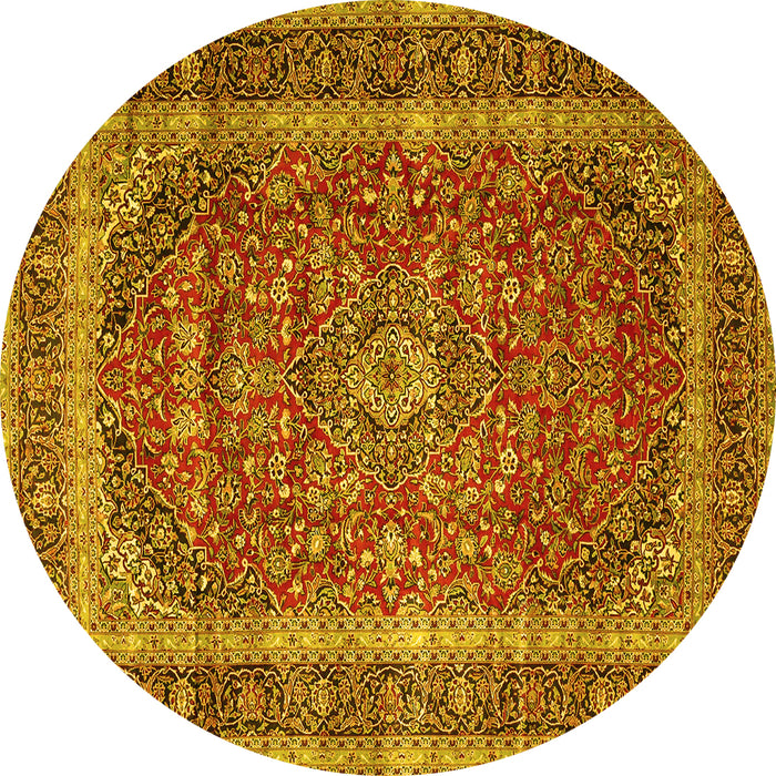 Round Medallion Yellow Traditional Rug, tr3327yw