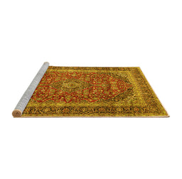 Sideview of Machine Washable Medallion Yellow Traditional Rug, wshtr3327yw