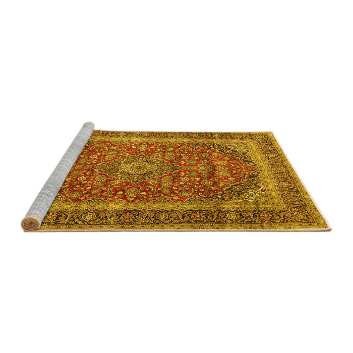 Sideview of Machine Washable Medallion Yellow Traditional Rug, wshtr3327yw