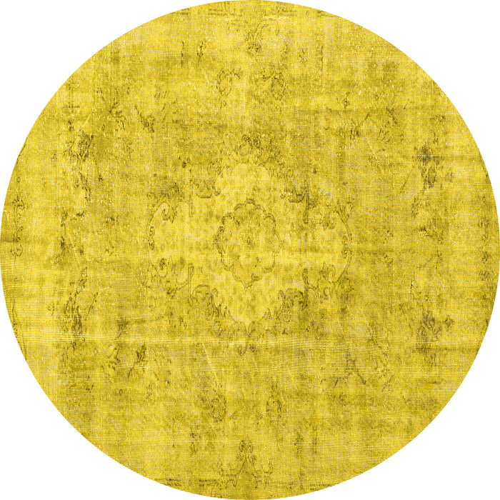 Round Persian Yellow Traditional Rug, tr3328yw