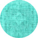 Round Persian Turquoise Traditional Rug, tr3328turq