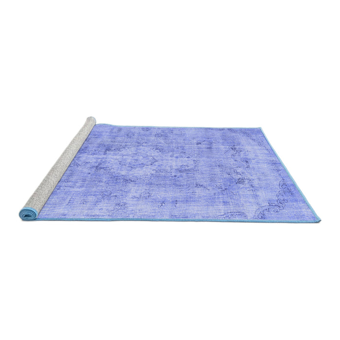 Sideview of Machine Washable Persian Blue Traditional Rug, wshtr3328blu