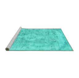 Sideview of Machine Washable Persian Turquoise Traditional Area Rugs, wshtr3328turq
