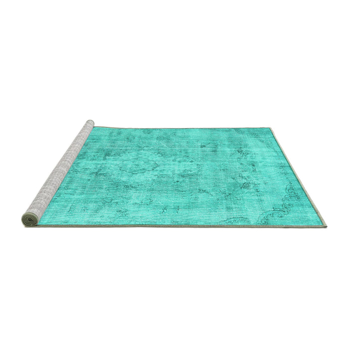 Sideview of Machine Washable Persian Turquoise Traditional Area Rugs, wshtr3328turq