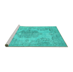 Sideview of Machine Washable Persian Turquoise Traditional Area Rugs, wshtr3329turq