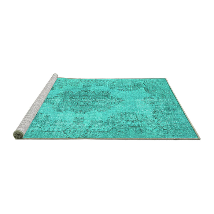 Sideview of Machine Washable Persian Turquoise Traditional Area Rugs, wshtr3329turq