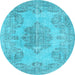 Round Machine Washable Persian Light Blue Traditional Rug, wshtr3329lblu