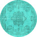 Round Machine Washable Persian Turquoise Traditional Area Rugs, wshtr3329turq