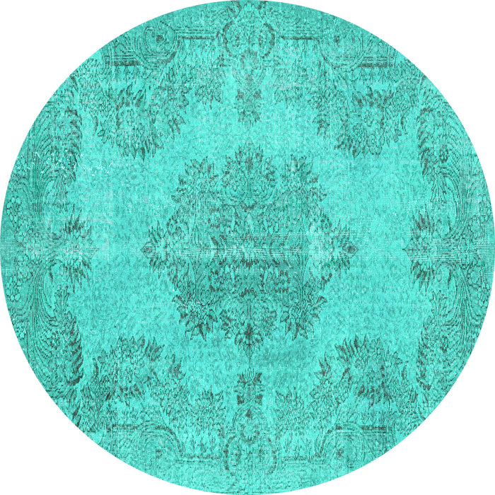Round Persian Turquoise Traditional Rug, tr3329turq