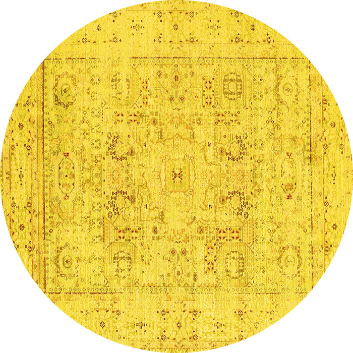 Round Machine Washable Oriental Yellow Traditional Rug, wshtr332yw