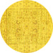 Round Machine Washable Oriental Yellow Traditional Rug, wshtr332yw