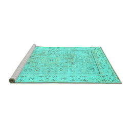 Sideview of Machine Washable Oriental Turquoise Traditional Area Rugs, wshtr332turq