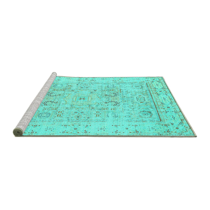 Sideview of Machine Washable Oriental Turquoise Traditional Area Rugs, wshtr332turq