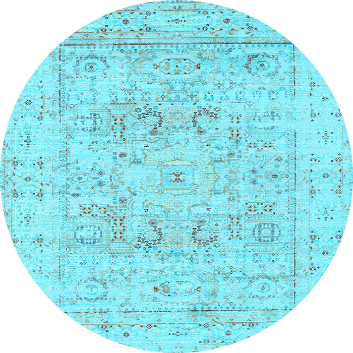 Round Machine Washable Oriental Light Blue Traditional Rug, wshtr332lblu