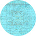 Round Machine Washable Oriental Light Blue Traditional Rug, wshtr332lblu