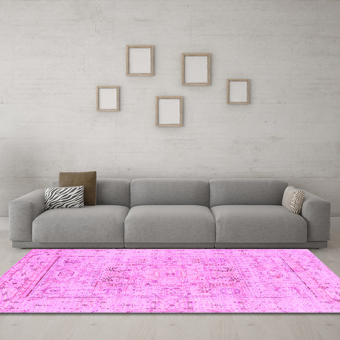 Machine Washable Oriental Pink Traditional Rug in a Living Room, wshtr332pnk