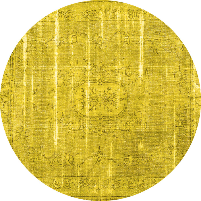 Round Machine Washable Persian Yellow Traditional Rug, wshtr3330yw